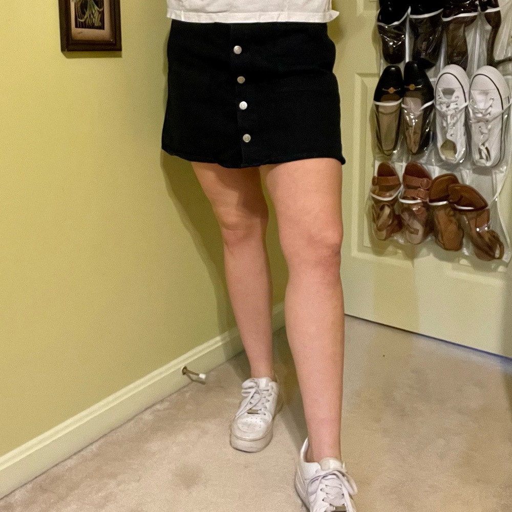 Lucky Brand Thick Navy Denim Skirt Feat. Silver Metal Buttons